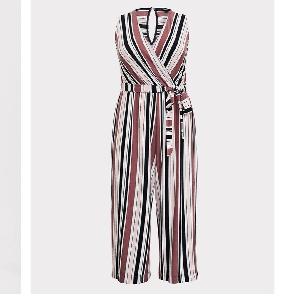 Torrid multi strip textured self tie culotte jumpsuit - Picture 4 of 5